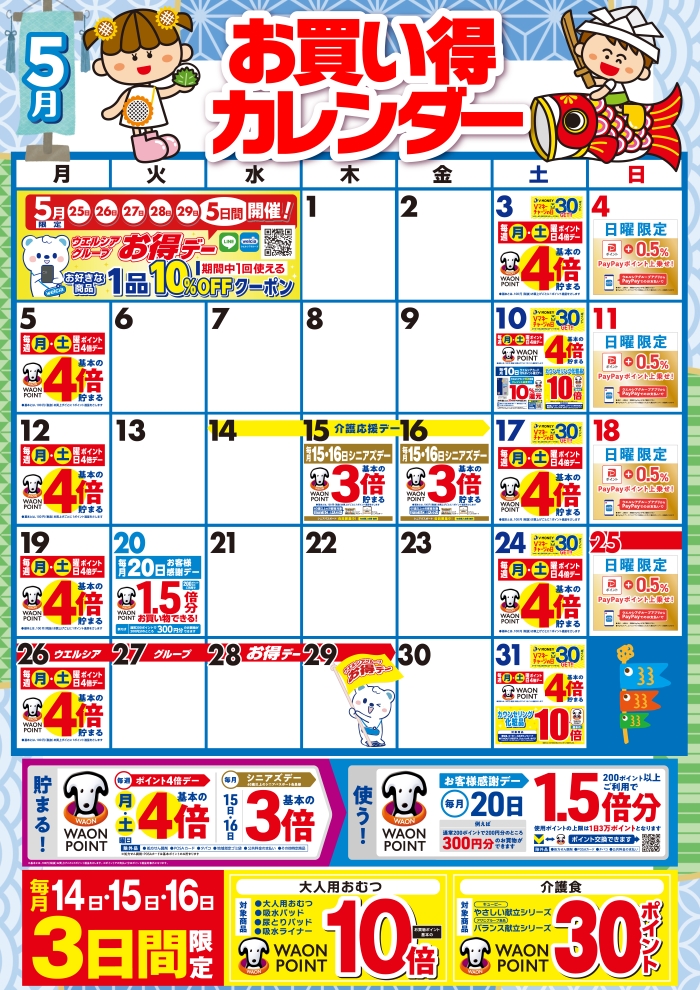 5月度のお買い得なポイント販促日