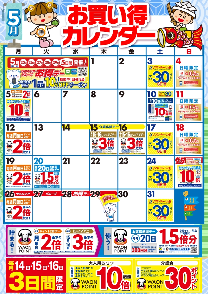 5月度のお買い得なポイント販促日